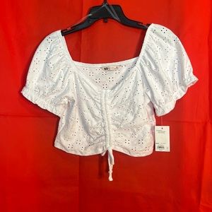 NWT extra large, white eyelet, short sleeve, half shirt made by SO